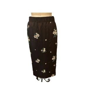 Zara Brown Midi Skirt with Floral Embroidery Retail $119